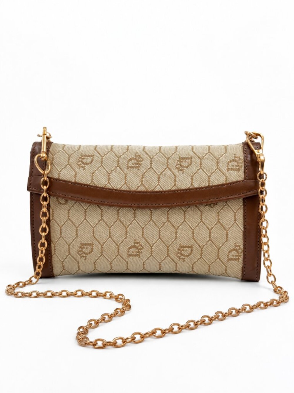 Vintage Christian Dior Trotter Wallet Converted Chain Crossbody Bag Beige Brown